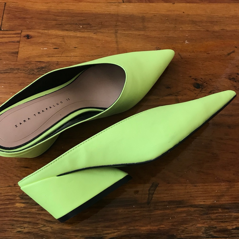 Zara Yellow Green Mules Heels